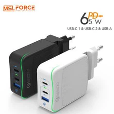 65w usb c pd qc3.0 3 ポートウォールチャージャー